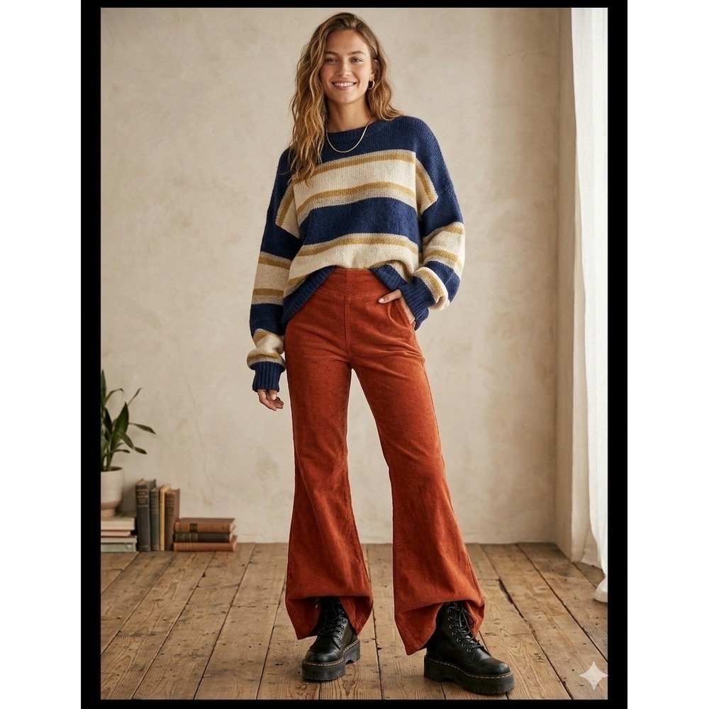 OXXO Flare Pants Womens XS Orange Corduroy Mode Retro‎ Boho Western Cowgirl 90s